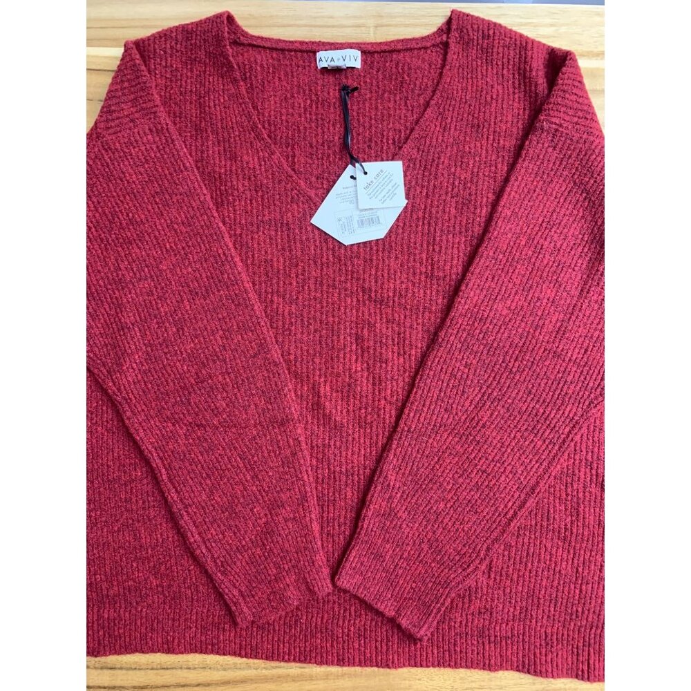 Ava & Viv Women V-Neck 3/4 Sleeves Stretchy Red Knit Winter Sweater Plus Size 3X - Picture 8 of 10